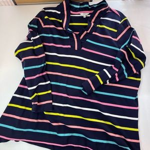 Crown & Ivy navy stopped top with ruffle collar, size xxl